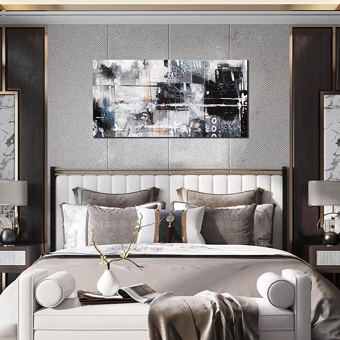 Abstract Art Wall Decor Office - Black And White Pictures Wall Art for Living Room - Modern Prints Wall Art Bedroom Size 20" x 40"