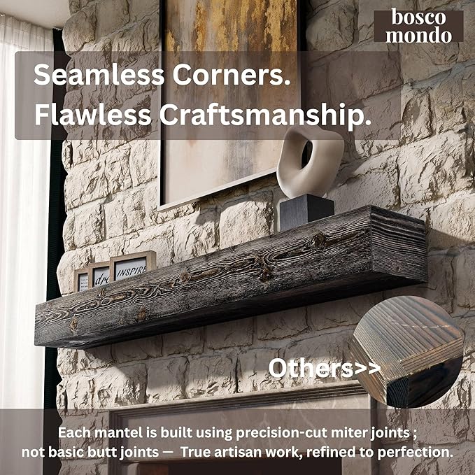 BoscoMondo Fireplace Mantel, Wall-Mounted 48 inch Floating Shelf for Wall, Tv Shelf, Rustic Shelf - 8x6x48 Jacobean