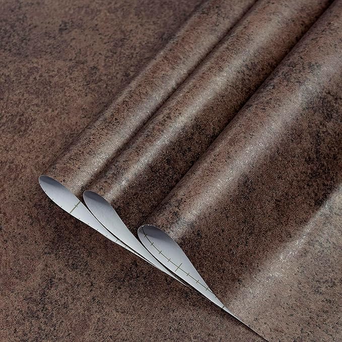 32x78in Wide Dark Brown Concrete Wallpaper Peel Stick Vintage Metal Industrial Style Wall Stickers Air Guide Slot Design Matte Thicken Self-Adhesive Waterproof Cement Contact Paper Antique Bronze Gold