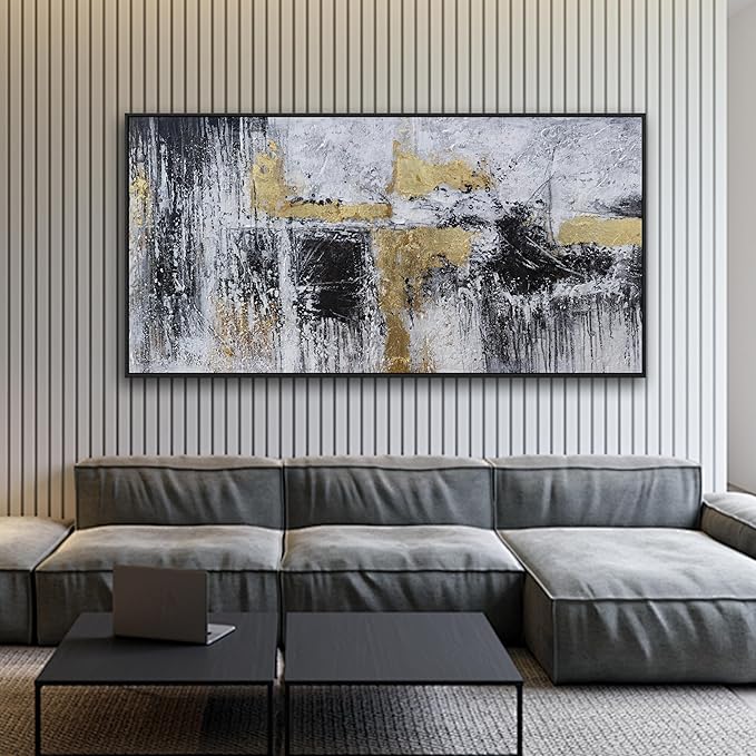 Black And Gold Abstract Canvas Wall Art Modern Artwork Canvas Prints Framed Canvas Picture Contemporary Wall Decor Artwork Bedroom Living Room Office Decoration Ready To Hang 24x48 Inch