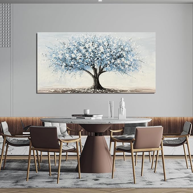 Canvas Wall Art Decor Large Tree of Life Wall Art Decorations Canvas Art Wall Decor Wall Art Pictures for Living Room Vintage White Blue Wall Art Prints Artwork for Walls Bedroom Office Decor 24"X48"