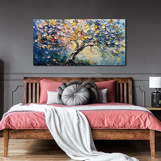 AOZEMI Large Tree Wall Art Colorful Home Decor Modern Canvas Picture Art for Living Room Bedroom Office Abstract Artwork Prints 24"x 48"