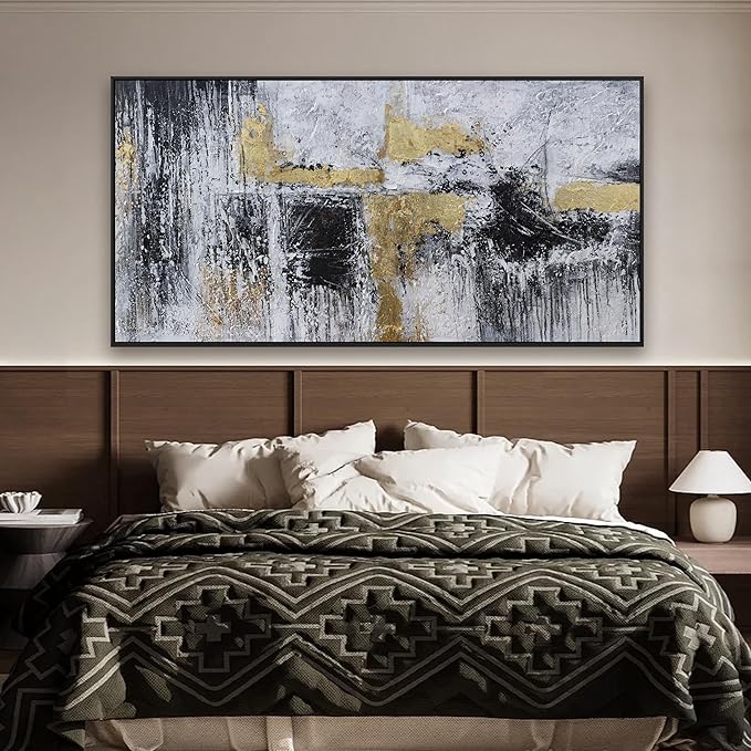 Black And Gold Abstract Canvas Wall Art Modern Artwork Canvas Prints Framed Canvas Picture Contemporary Wall Decor Artwork Bedroom Living Room Office Decoration Ready To Hang 24x48 Inch