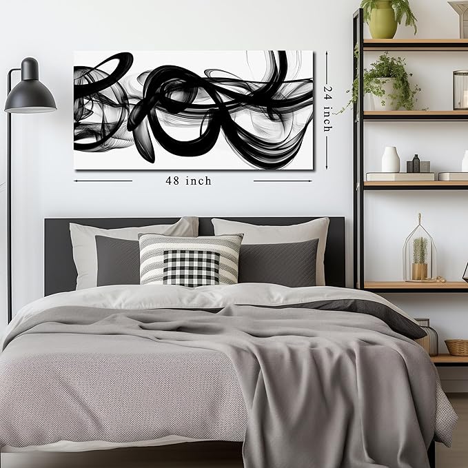 Abstract Art Wall Decor for Bedroom Black Art Paintings for Wall,Living Room Wall Art Apartment Dormitorios Decor Ready to Hang 24 x 48 Inch