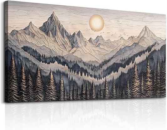 MHARTK66 Wall Art For Living Room Abstract Mountain Landscape Wall Painting Bedroom Wall Decor Office Pictures Decor Sunrise Forest Canvas Wall Art Easy Hanging Modern Home Decorations