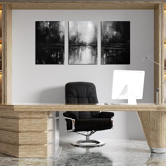 Large Abstract Canvas Wall Art for Living Room,Black and White Pictures Wall Art for Bedroom 16 x 24 Inch x 3 Pieces
