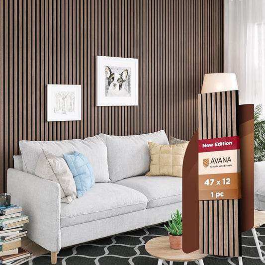 Avana Acoustic Wood Wall Panels – 47.2 X 12.6 Inch Walnut Acoustic Panels 1 PC – Wall Panels For Interior Wall Decor for Homes, Offices, Studios – Modern Sturdy And Durable Wood Panels For Wall