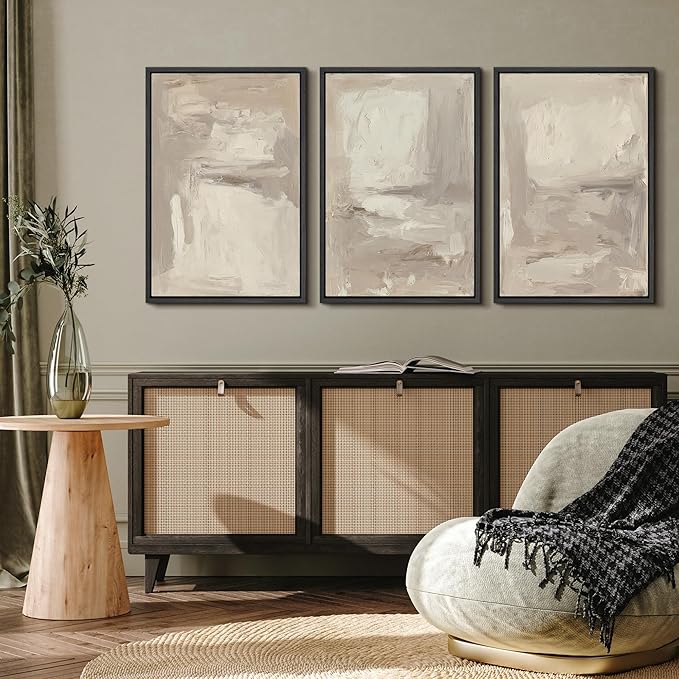 MUDECOR Framed Wall Art Print Set Neutral Abstract Modern Minimalist in Beige and Cream Tones Illustrations Modern Art Boho Decorative Colorful Chic for Living Room, Bedroom, Office - 16"x24"x3 Black