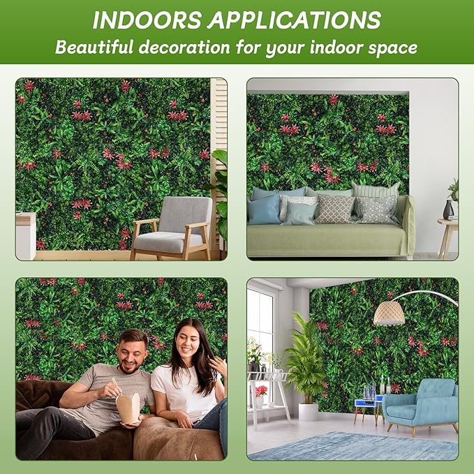 Artificial Grass Wall Panels 6 Pack 20"x20" - UV Protected Privacy Fence Screen, Hedge Green Wall Decor Backdrop，Realistic Fake Grass Backdrop for Indoor Weddings & Outdoor Gardens