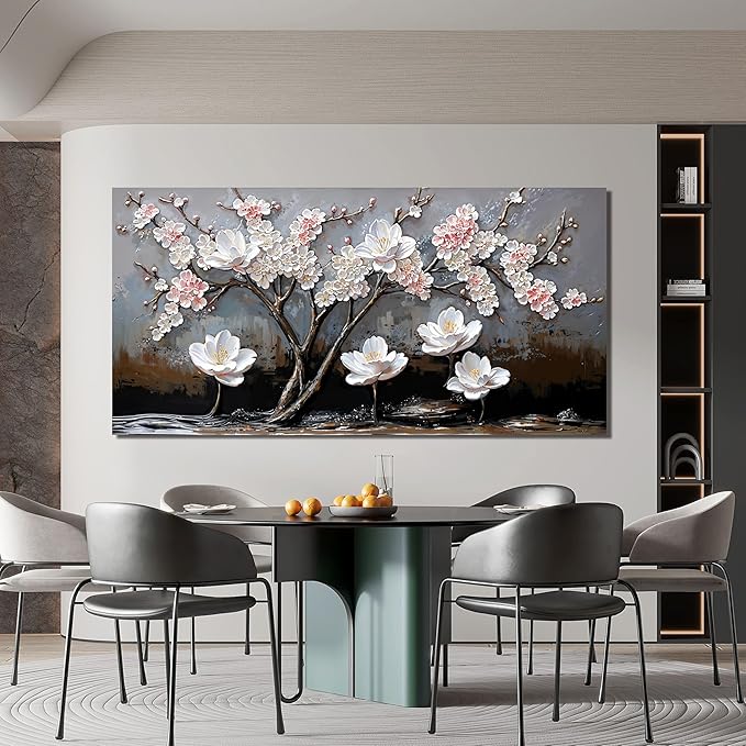 Canvas Wall Art Decor Large Wall Pictures for Living Room Art Work for Wall Decor Black and White Wall Art Prints Modern Pink Flower Wall Art Decor Artwork for Walls Home Office Decor 24" X 48"