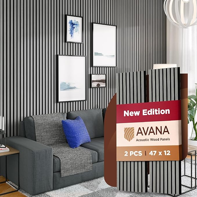 Avana Acoustic Wood Wall Panels – 47.2 X 12.6 Inch Gray Oak Acoustic Panels 2 PCs – Modern Wall Panels For Interior Wall Decor For Homes, Offices, Studios – Sturdy And Durable Wood Panels For Wall