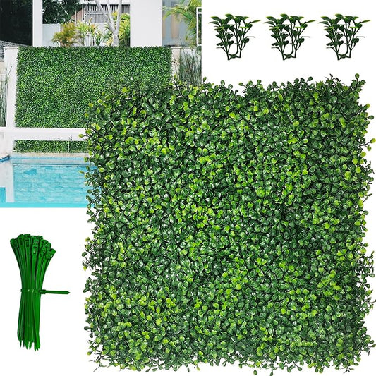 Artificial Grass Wall Panel,10"x 10"(12P) 4-Layer Leaf UV-Anti Greenery Faux Boxwood for Indoor,Outdoor Patio Balcony Privacy & Ivy Fence Covering Privacy, Garden, Backyard Wall Backdrop Decor