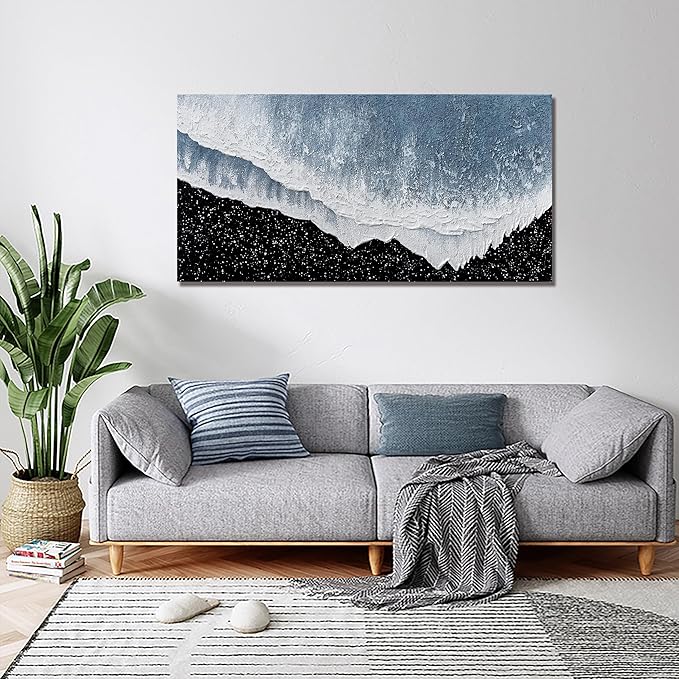 Canvas Wall Art Decor Modern Large Wall Art For Living Room Blue Beach Wall Art Prints Black and White Wall Art Decor Wall Pictures Canvas Art Work For Bedroom Office Kitchen Wall Decor 20"x40"