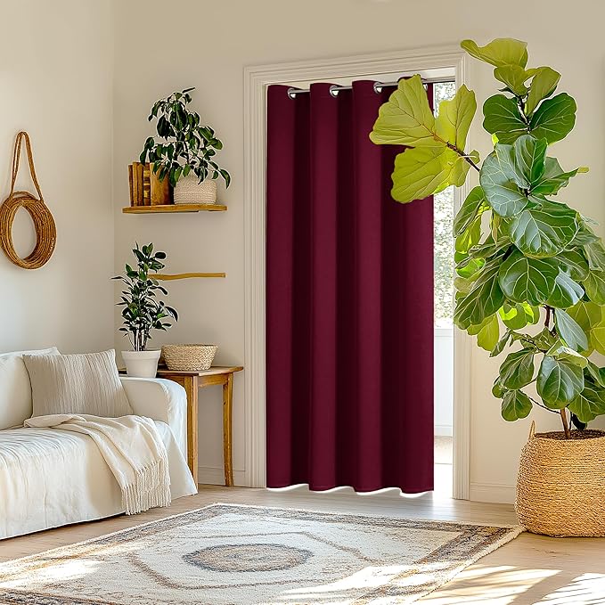 ChrisDowa Blackout Door Curtains for Doorway Privacy, Grommet Closet Curtains for Bedroom Closet Door, Thermal Insulated Doorway Cover Room Divider Drapes (1 Panel, Burgundy Red, 34 x 80 Inch)