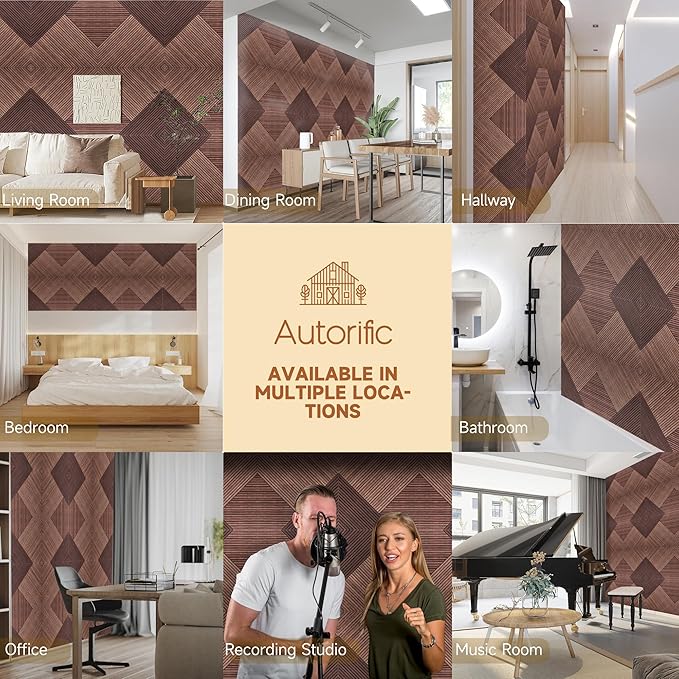 Acoustic Wall Panels,6 Pack Total Size 72 x 48 Inches,Self-Adhesive Decorative Acoustic Panels for Wall and ceiling,3D UV Printing with Wood Look,Red Sandalwood