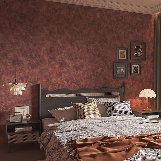 JSEVEM 16"×118" Extra Thick Luxury Red Copper Gold Rusty Metallic Concrete Wallpaper Peel and Stick Glossy Textured Metallic Concrete Contact Paper Vinyl Wall Stickers for Kitchen Cabinets Countertops