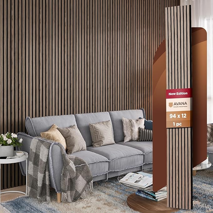 Avana Modern Acoustic Wood Wall Panels – 94.4 X 12.6 Inch Walnut Acoustic Panels 1 PC – Wall Panels For Interior Wall Decor For Homes, Offices, Studios – Sturdy And Durable Wood Panels For Wall