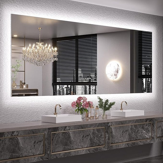 Keonjinn LED Backlit Mirror 84” x 32” Oversized Lighted Bathroom Mirror with UL Listed LED Driver, Large Stepless Dimmable Wall Mirror, Tempered Glass, CRI90+ Anti Fog Vanity Mirror with Backlights