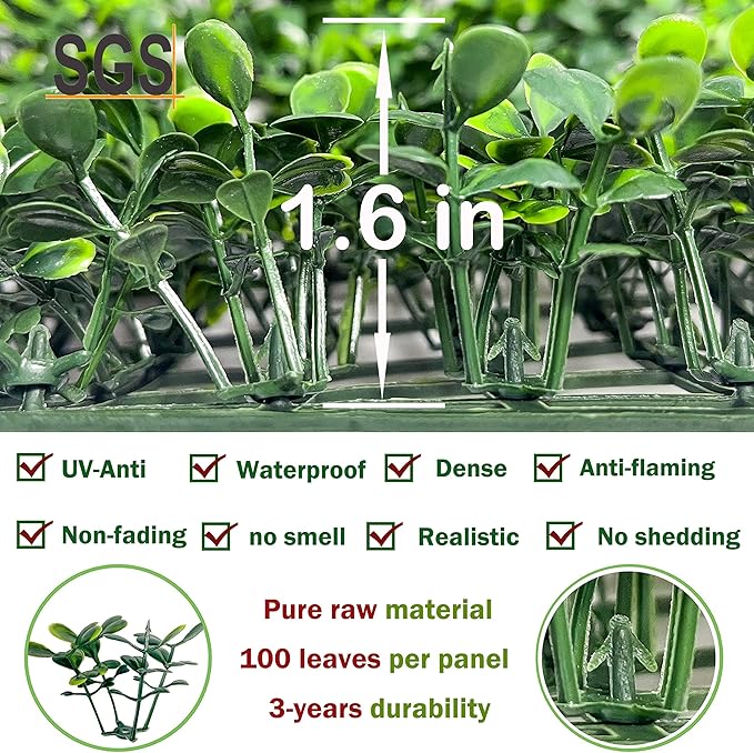 Bybeton Artificial Boxwood Wall Panels,10"x 10"(20pc) Boxwood Faux Grass Wall Panels for Interior Wall, Backdrop Wall,Garden Wall and Indoor Outdoor Plants Decor