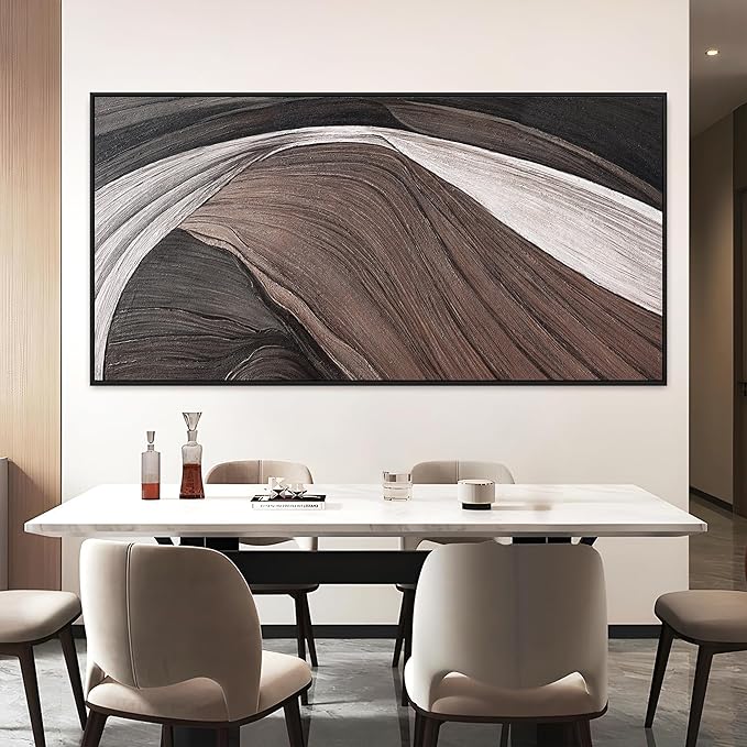 Large Abstract Wall Art For Living Room Black And White Canvas Art Wall Decor Painting Brown Maximalist Artwork Picture For Bedroom Dinning Room Modern Home Wall Decor 29 X 58 In With Framed