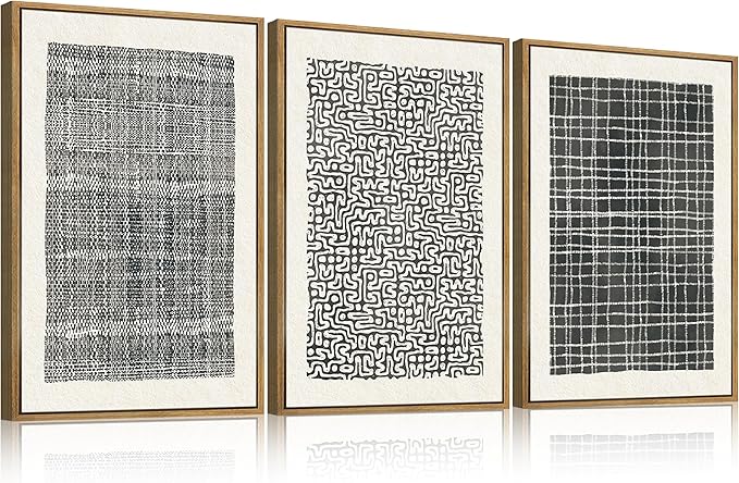 BINCUE Abstract Line Wall Art Set of 3 Modern Neutral Black Wall Decor Geometric Minimalist Artwork for Living Room Bedroom Office Bathroom 24"x36" Gift