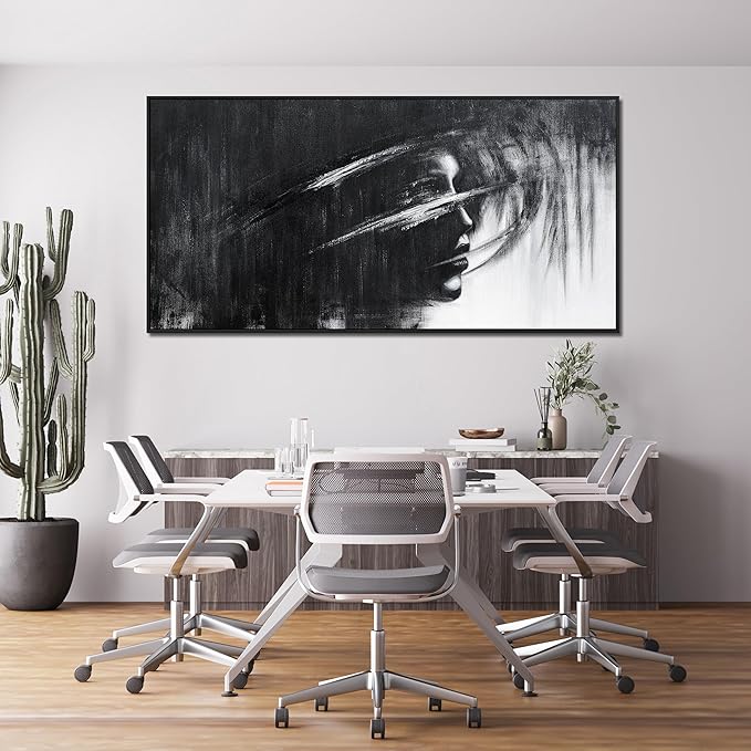 Abstract Wall Art Decor Large Wall Art Pictures for Living Room Black and White Abstract Wall Art Decor Large Framed Artwork for Walls Modern Canvas Wall Art Prints Bedroom Office Wall Decor 29" X 59"