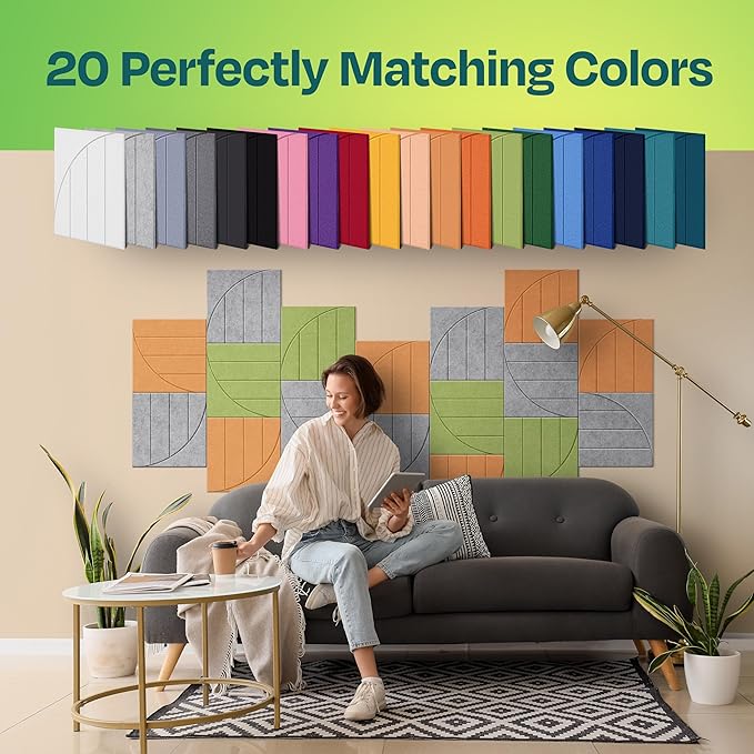 Acoustic Panels 12-Pack Soundproof Wall Panels 12"x12"x0.4" Decorative Sound Dampening for Your Home, Office, Studio, Bedroom & More with Unique ModuArc Carving [Smoky White]