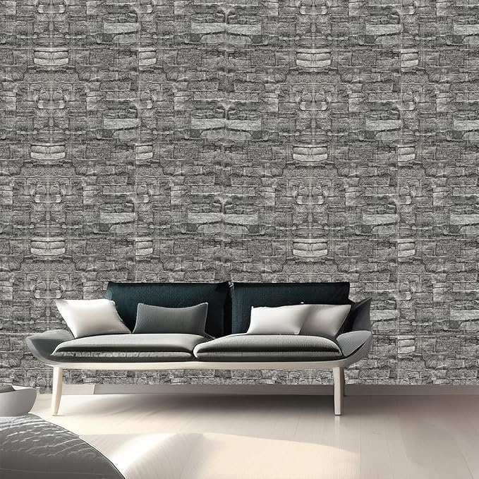 3D Wall Panels Peel and Stick in Black Grey, 40 PCS XPE Foam 3D Wallpaper, Faux Brick Wall Panels for Bedroom, Stairs, Kitchen