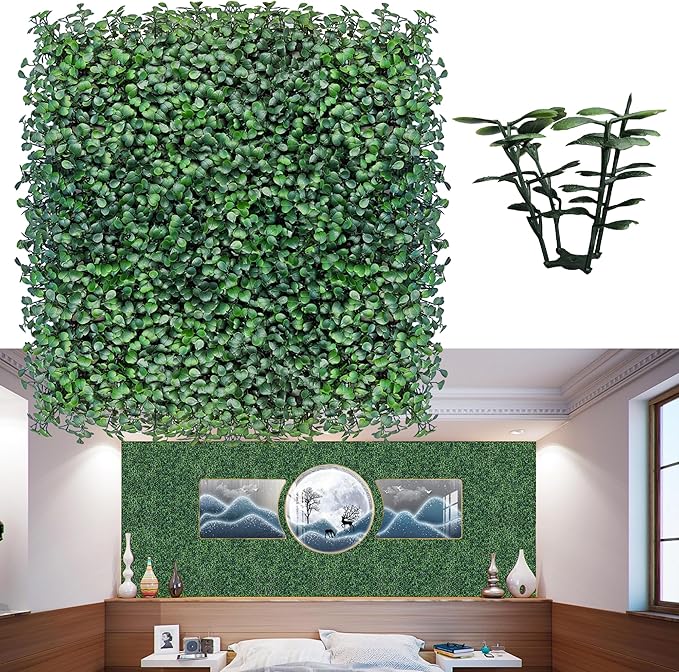 Artificial Grass Wall Panels Backdrop,13.15 X 13.15 in 12P (14.5 sqft) UV-Anti New Bottom Plate Greenery Boxwood Panels for Indoor Outdoor Green Wall Decor & Ivy Fence Covering Privacy