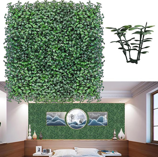 Artificial Grass Wall Panels Backdrop,13.15 X 13.15 in 12P (14.5 sqft) UV-Anti New Bottom Plate Greenery Boxwood Panels for Indoor Outdoor Green Wall Decor & Ivy Fence Covering Privacy