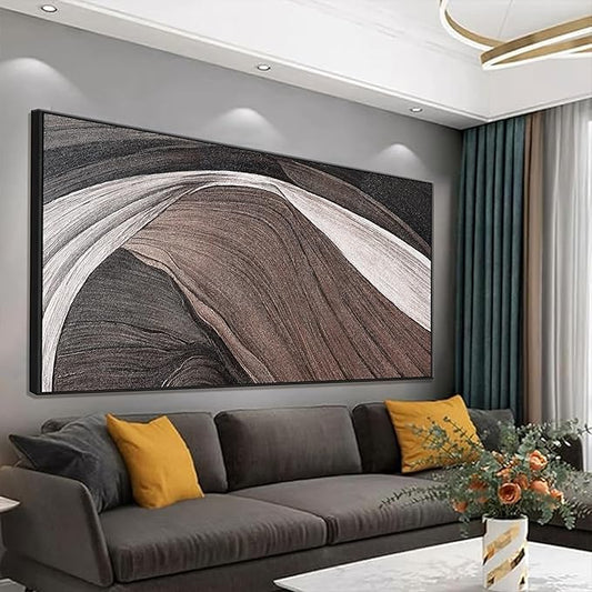 Large Abstract Wall Art For Living Room Black And White Canvas Art Wall Decor Picture Painting Brown Maximalist Decor Artwork For Bedroom Dinning Room Modern Home Wall Decor 29x58 In With Framed