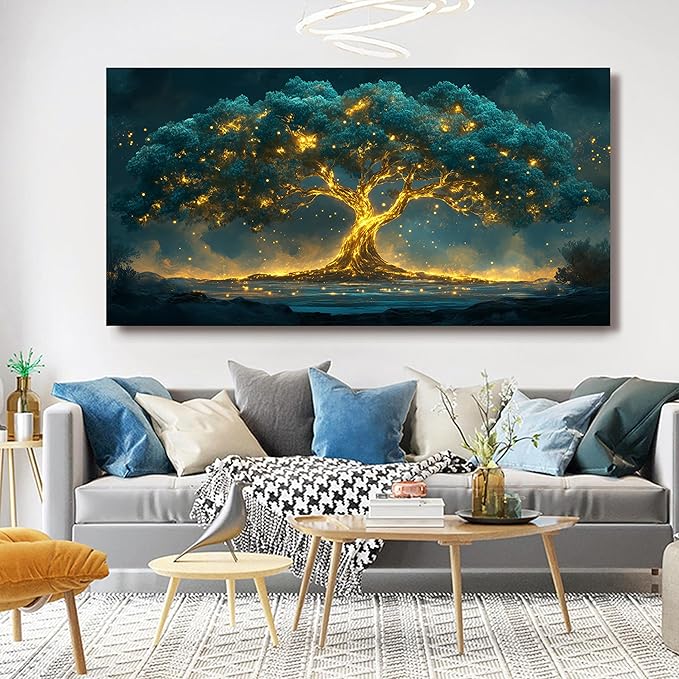 Canvas Wall Art Decor Green Botanical Wall Art Decor Canvas Art Wall Decor Modern Large Tree of Life Wall Art for Living Room Oversized Wall Art Prints Artwork for Walls Home Office Wall Decor 39"X78"