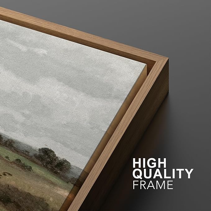 MUDECOR Framed Canvas Print Wall Art Rustic Fields Tranquil Countryside Landscape Nature Wilderness Illustrations Realism Decorative for Living Room, Bedroom, Office - 24"x36"x3 Natural