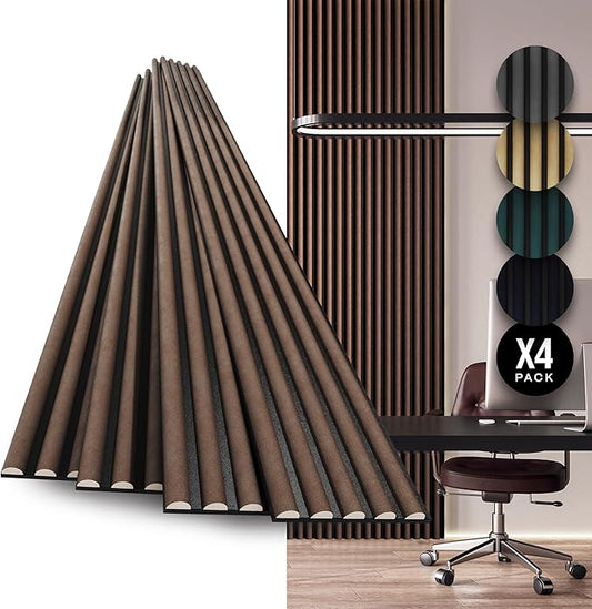 4-Pack Wood Slat Wall Panel – Velvet-Covered Wood Panels for Wall, Acoustic Panels for Interior Decor, Decorative Slat Paneling for Home, Office, Studio (Warm Greige)