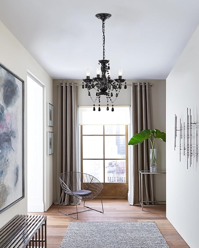 LaLuLa Black Chandelier Small Crystal Chandelier Lighting Mini Acrylic Chandeliers 4 Light Modern Pendant Light Fixtures for Bedroom