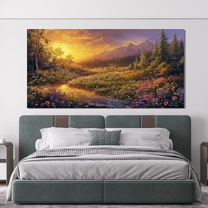 Canvas Oversized Wall Art Decor Wall Art Pictures for Living Room Artwork for Walls Large Vintage Landscape Art Prints Canvas Art Wall Decor Countryside River Wall Art Bedroom Home Wall Decor 29"X58"