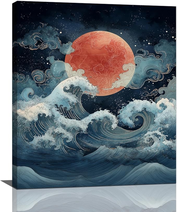 Japanese Wall Art The Great Wave Pictures Wall Decor Japanese Chinese China Sea Waves Canvas Prints Painting Asian Oriental Aesthetic Landscape Artwork Decorations for Bathroom Living Room Bedroom Kitchen Dining Room 20”X24”