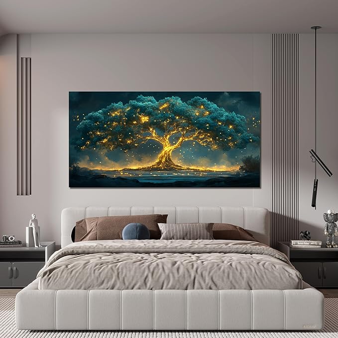Canvas Wall Art Decor Artwork for Walls Green Wall Art Decor Tree of Life Wall Art for Living Room Wall Art Paintings Prints Gold Tree Wall Decor Art Art Work for Room Home Office Wall Decor 24" X 48"