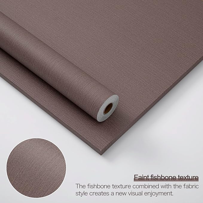24"x393" Brown Grasscloth Peel and Stick Fabric Textured Contact Paper Linen Wallpaper Vintage Matte Frosted Waterproof Luxury Wallpaper for Bedroom Bathroom Kitchen (Dark Brown)