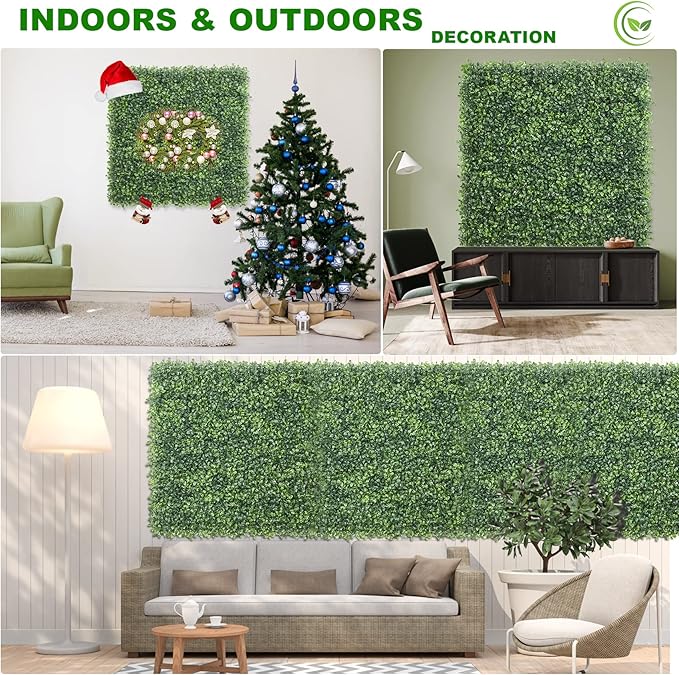 KASZOO Grass Wall 24 Pack 20"x20" Artificial Boxwood Hedge Wall Panels, Privacy Hedge Screen Faux Boxwood for Outdoor,Indoor,Garden,Fence,Backyard,Greenery Walls