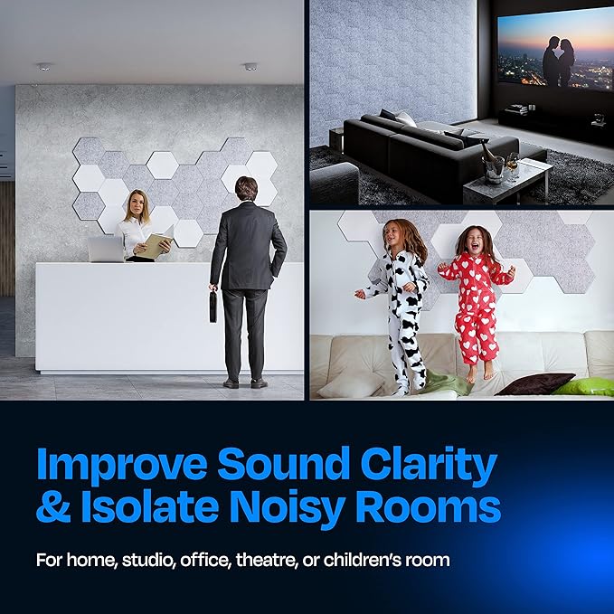 Acoustic Panels 12-Pack Soundproof Wall Panels 12"X10.4"X0.4" Sound Panels High Density Sound Dampening Panels - [Smoky White Hexagon]