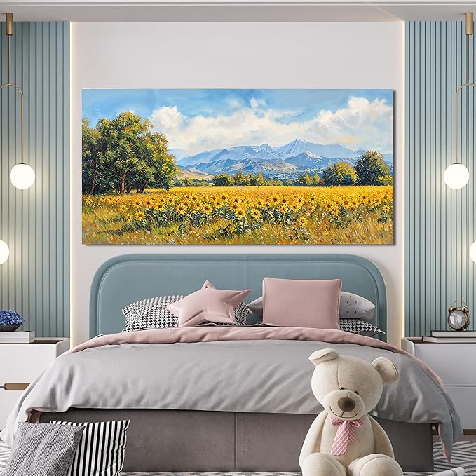 Canvas Oversized Wall Art Decor Large Wall Art Pictures for Living Room Canvas Art Wall Decor Mountain Wildflowers Wall Art Prints Landscape Artwork for Walls Bedroom Home Aesthetic Wall Art Decor 29"X58"