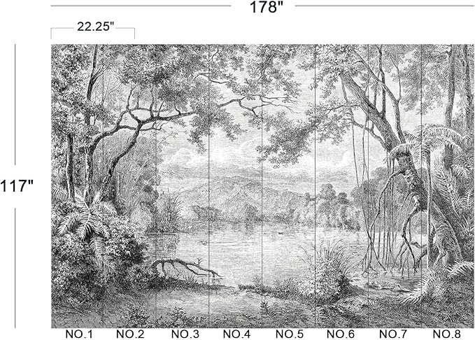 Black and White Tropical Rainforest Wall Mural Wallpaper for Bedroom 178" x 117"