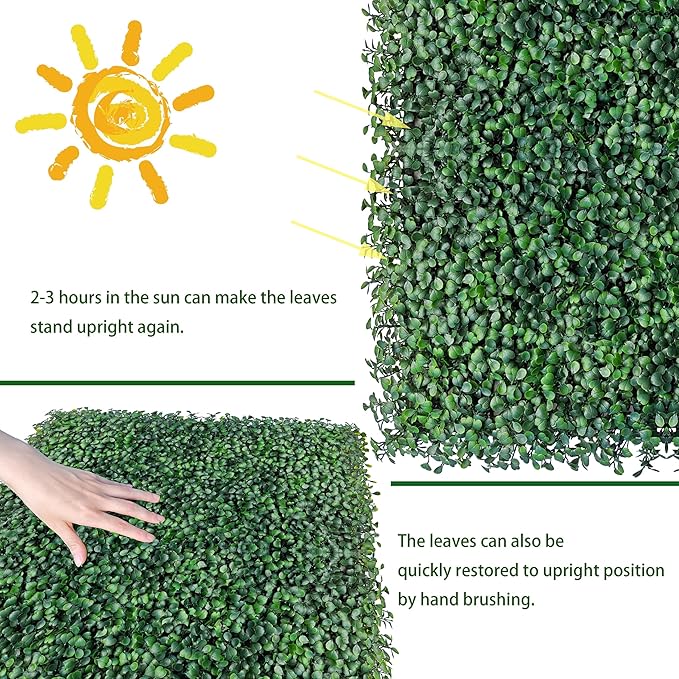 Artificial Boxwood Hedge Wall Panels: 20 X 20 in 26P UV-Anti More Dense Greenery Grass Wall Backdrop Panels for Indoor Outdoor Green Wall Decor & Ivy Fence Covering Privacy