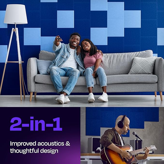 Acoustic Panels 12-Pack Soundproof Wall Panels 12"X12"X0.4" Sound Panels High Density Sound Dampening Panels - [Admiral Blue Square]