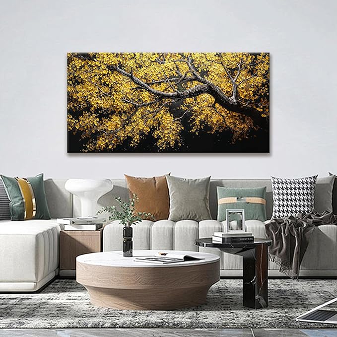 Modern Wall Art Nature Canvas Art Wall Decor Abstract Wall Decor Prints Painting Gold Tree Botanical Abstract Wall Art Picture For Bedroom Living Room Dining Room Home Office Artwork 24"×48"