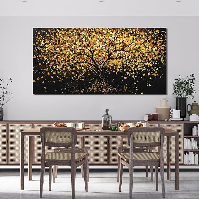 Canvas Wall Art Decor Wall Art Pictures for Living Room Canvas Modern Art Wall Decor Black and Yellow Wall Art Decor Tree of Life Wall Art Prints Art Work for Home Office Kitchen Wall Decor 24"X48"