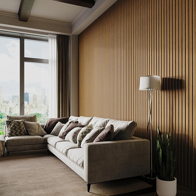 94" x 12.6" 3D Acoustic Slat Wood Wall Panels | Modern Sound-Dampening & Eco-Friendly Design (2-Piece Set) (Honey Walnut)