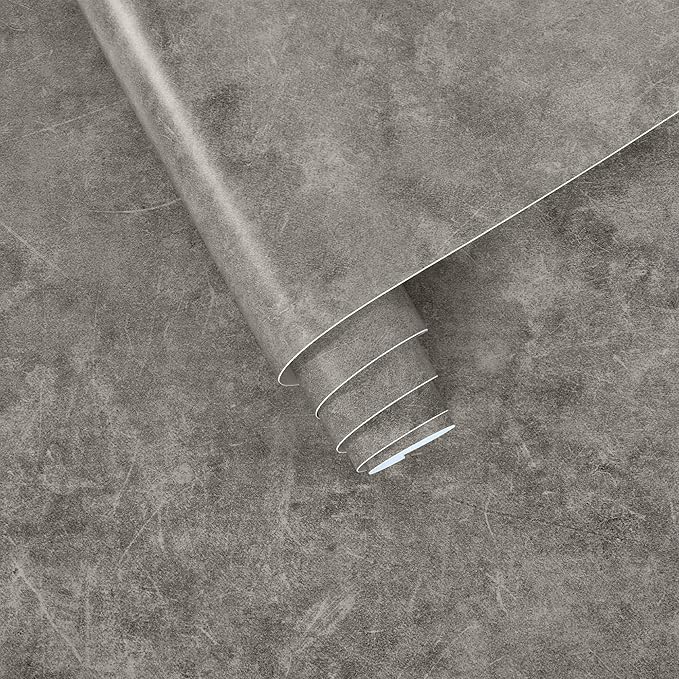 JSEVEM 31"×591" Air Guide Design Extra Wide Thick Light Grey Concrete Wallpaper Peel and Stick Waterproof Light Gray Concrete Contact Paper Vinyl Cement Stickers for Bedroom Bathroom Office Room Walls