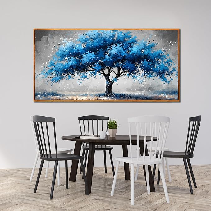 Ouzzlie Tree Wall Decor Light Blue Wall Art for Living Room Gray Painting Large Artwork 29" x 59"